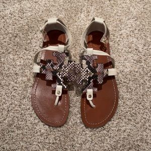 Tory Burch white and snake skin sandal